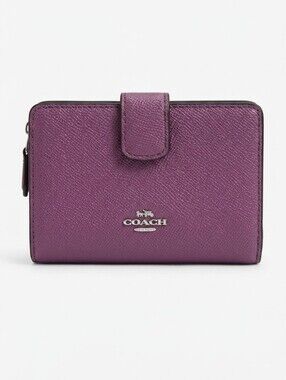 COACH Pebbled Leather Compact Wallet in Purple